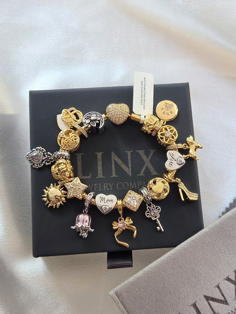 Linx Gold Snake Chain Bracelet With Wife Mom & Dog Themed Charms